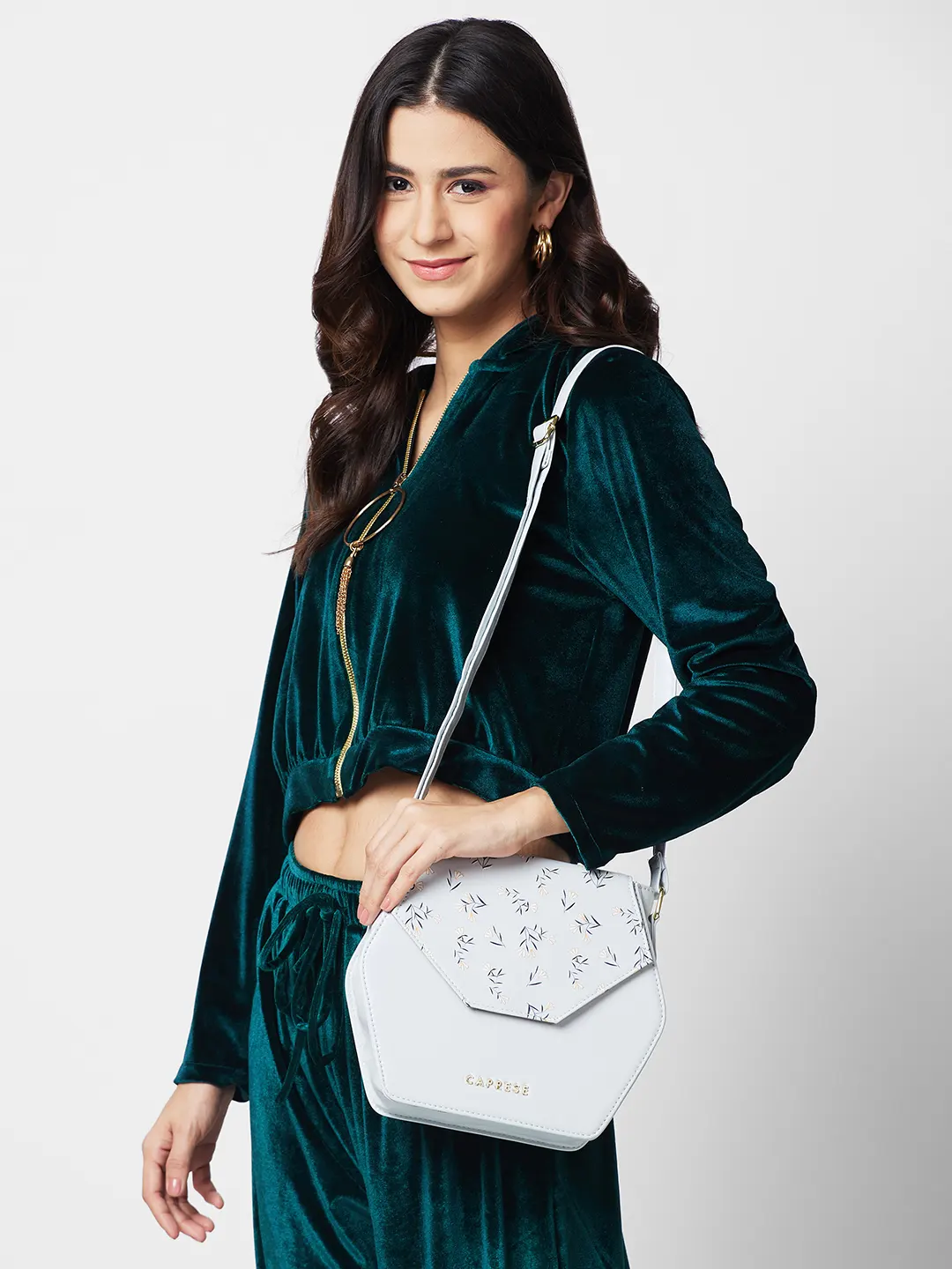 Caprese Merida Medium Printed Sky Blue Sling Bag - Image 13