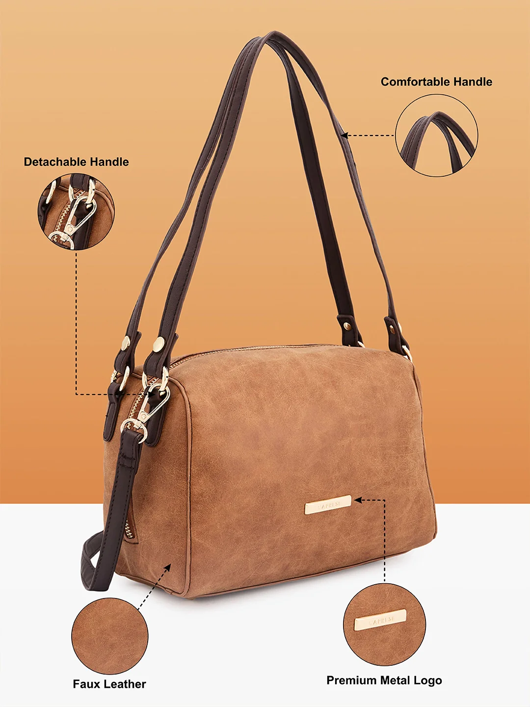 Caprese Merly Small Tan Satchel Bag - Image 7