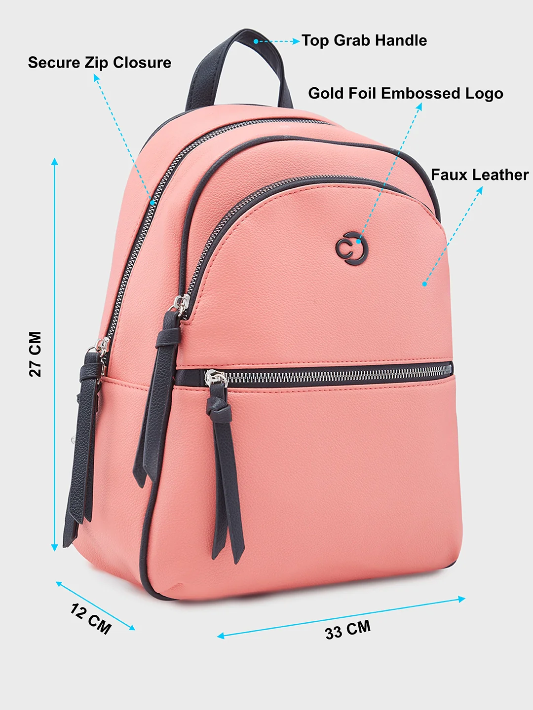 Caprese Mia Medium Coral Fashion Backpack - Image 4