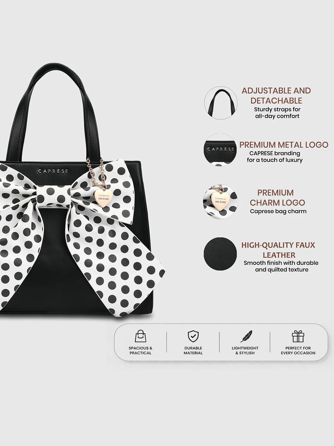 Caprese Mia Medium Black Satchel Bag - Image 15