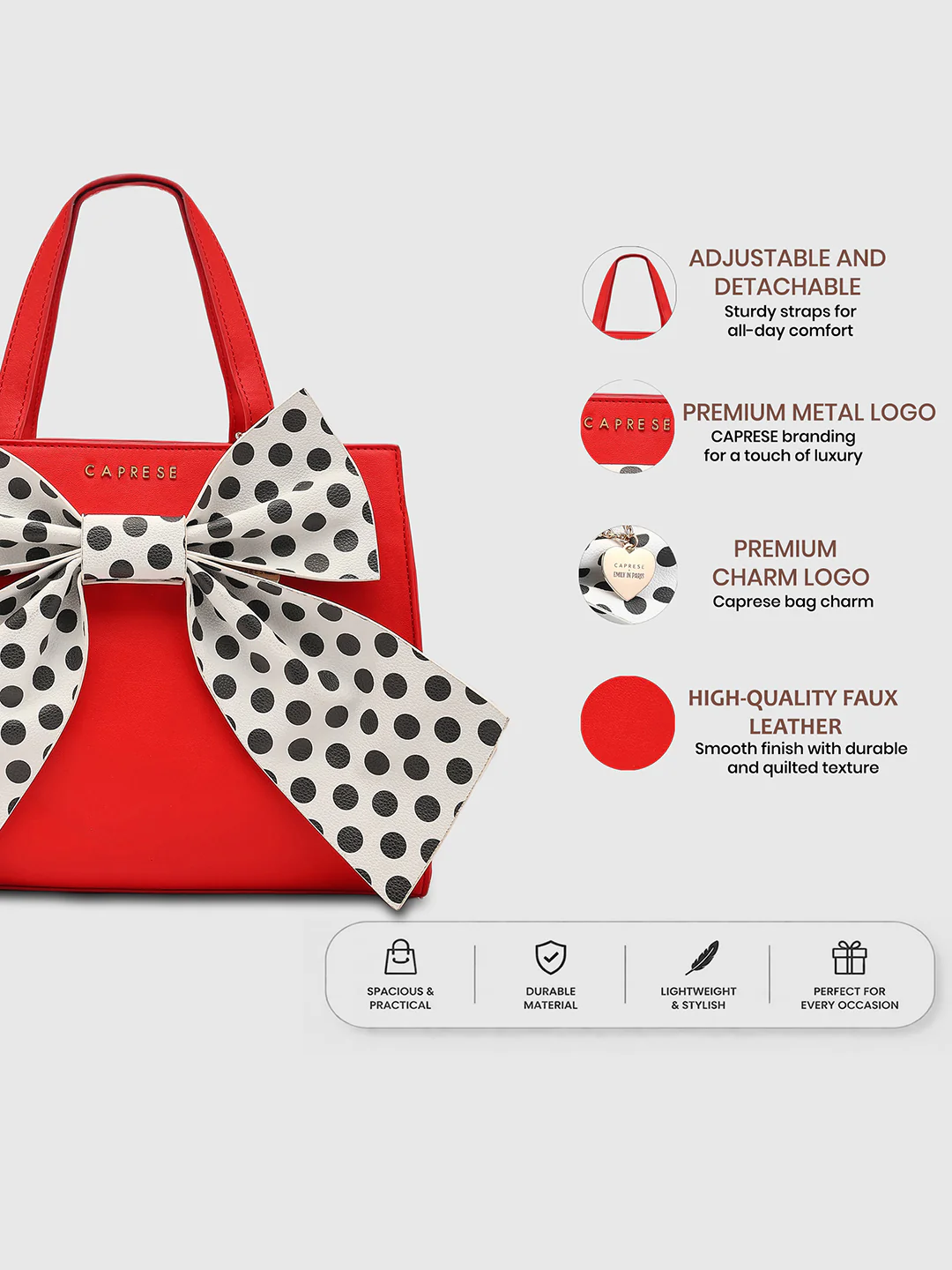 Caprese Mia Medium Red Satchel Bag - Image 15