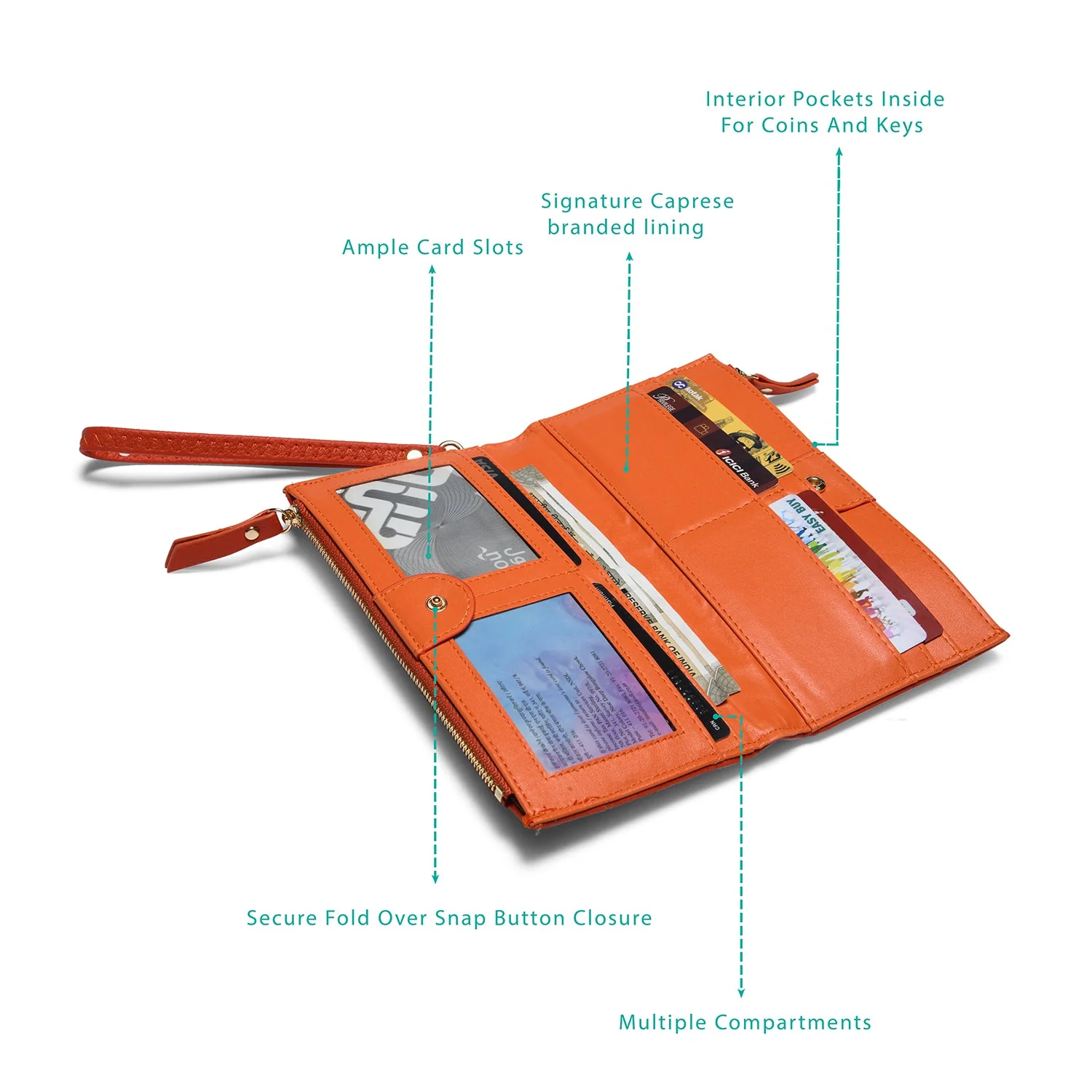 Caprese Mia Large Orange Zip Wallet - Image 5