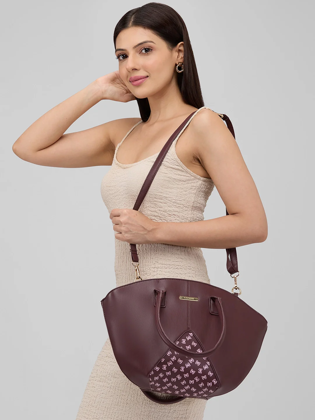 Caprese Milly Medium Choco Brown Satchel Bag - Image 9