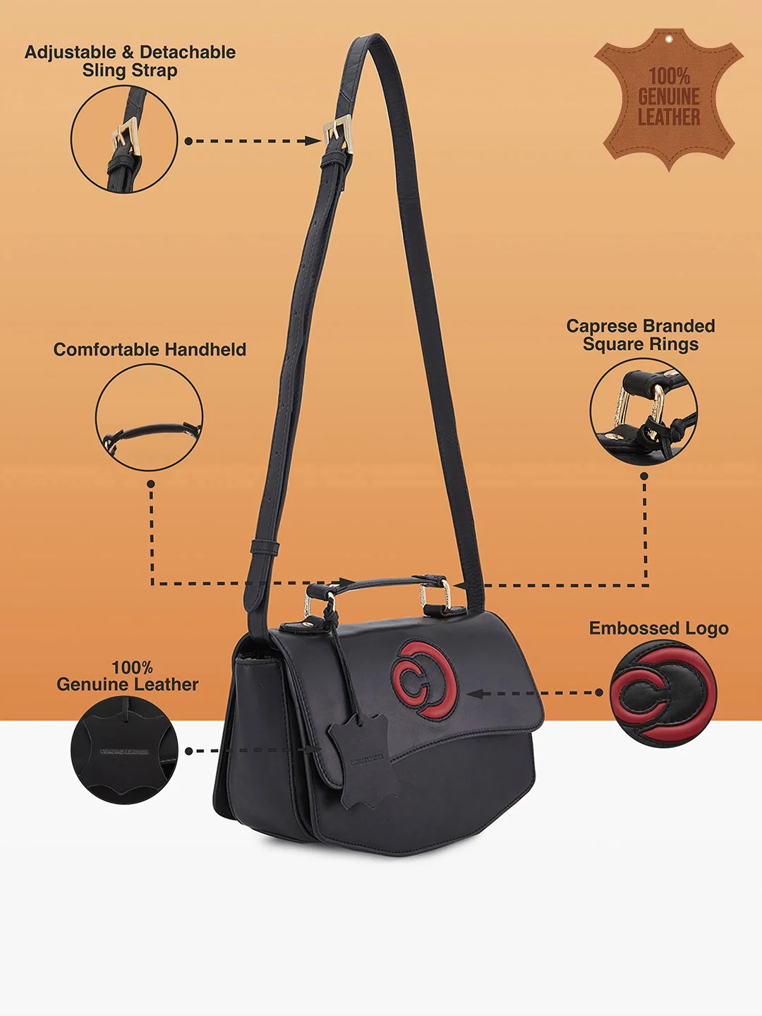 Caprese Minimal Formal Medium Black Sling Bag - Image 3