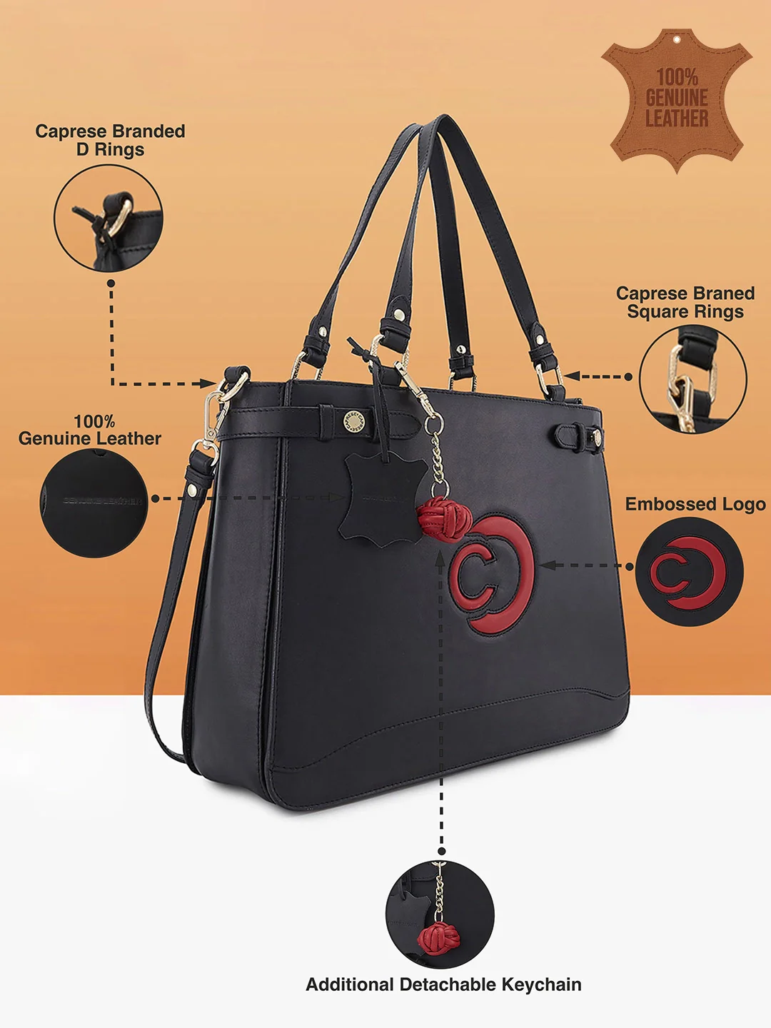 Caprese Minimal Formal Large Black Tote Bag - Image 4