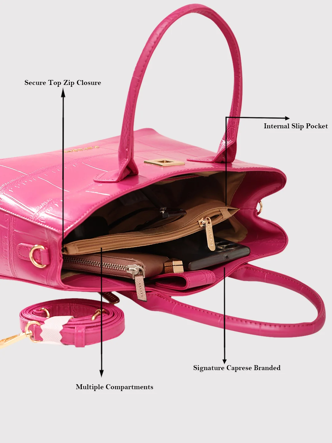 Caprese Mink Small Fuchsia Satchel Bag - Image 10