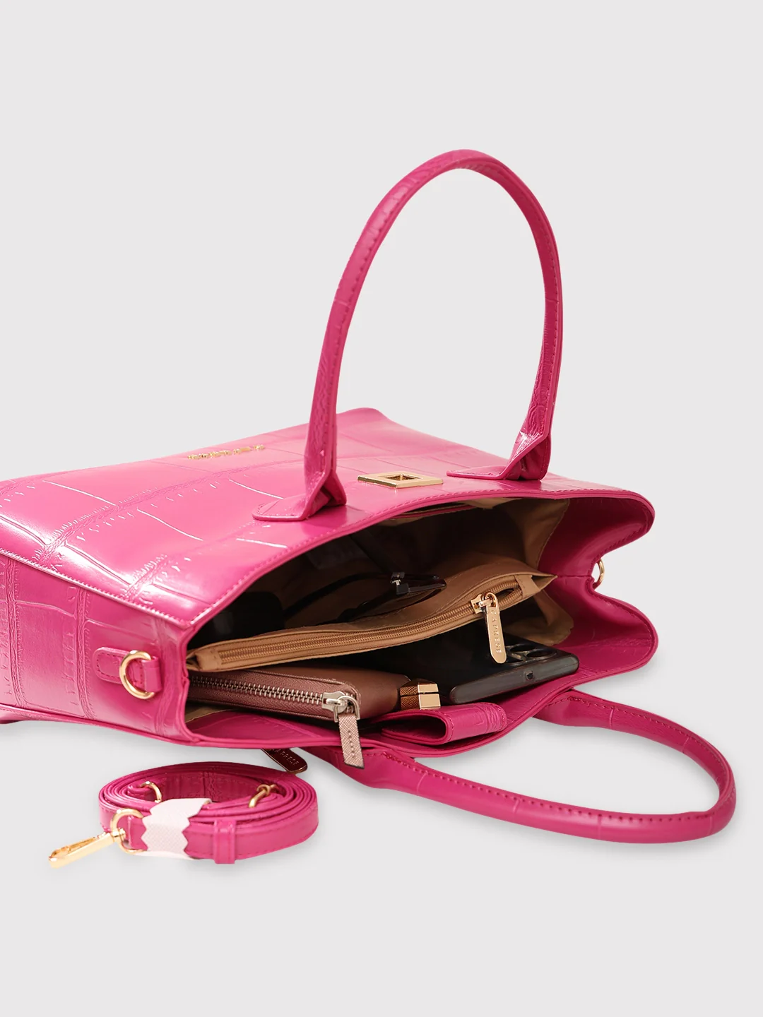 Caprese Mink Small Fuchsia Satchel Bag - Image 11