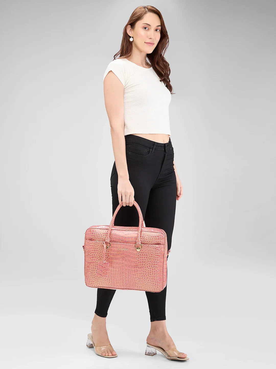 Caprese Miranda Large Pink Croco Office Laptop Bag - Image 4