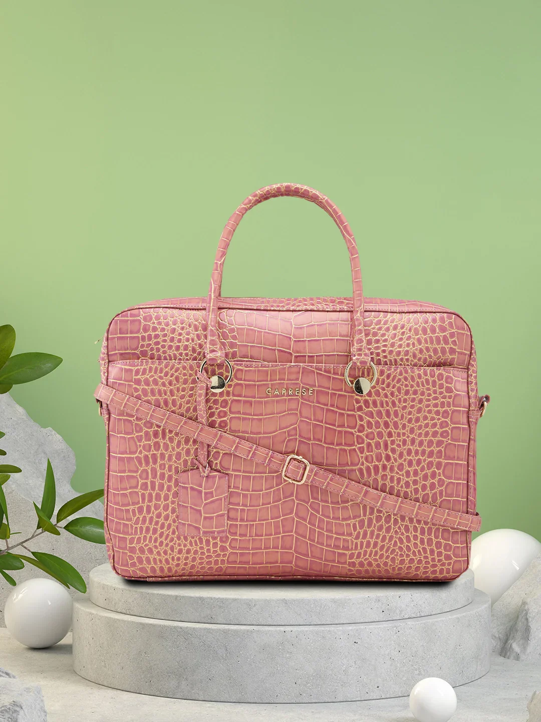 Caprese Miranda Large Pink Croco Office Laptop Bag - Image 5