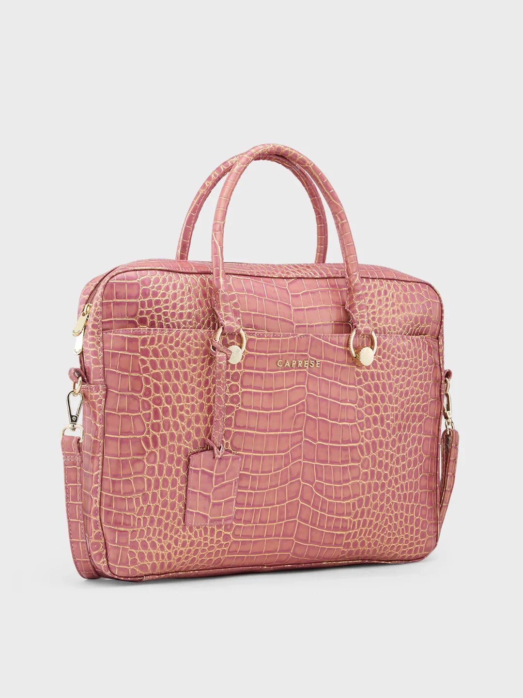 Caprese Miranda Large Pink Croco Office Laptop Bag - Image 7