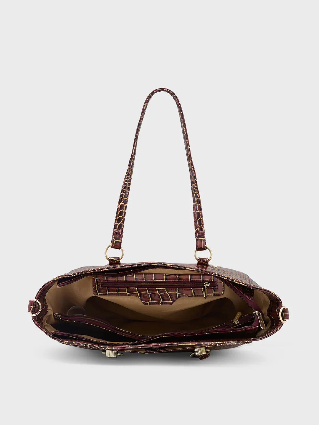 Caprese Miranda Large Croco Burgundy Satchel Bag - Image 11