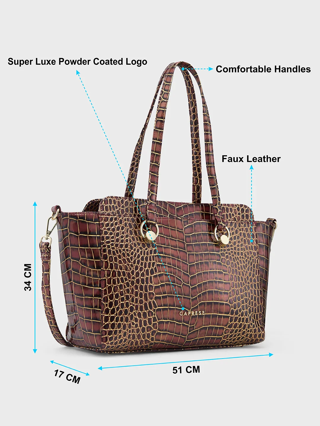 Caprese Miranda Large Croco Burgundy Satchel Bag - Image 6