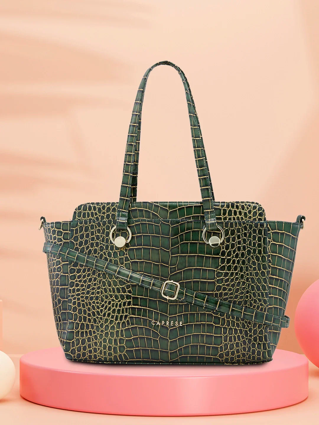 Caprese Miranda Large Croco Green Satchel Bag