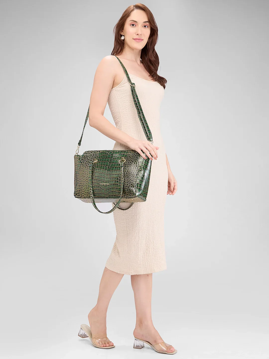 Caprese Miranda Large Croco Green Satchel Bag - Image 12
