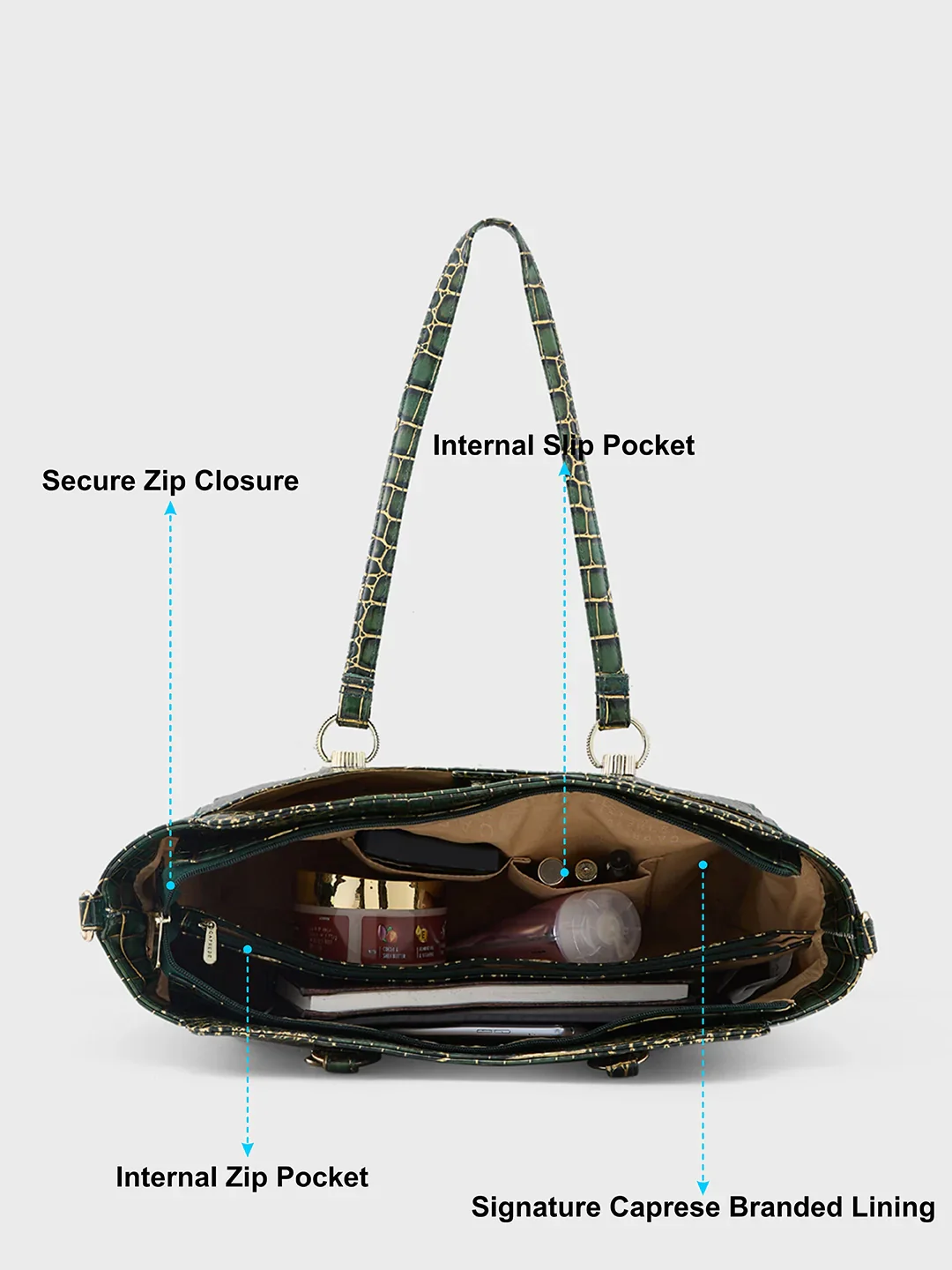 Caprese Miranda Large Croco Green Satchel Bag - Image 6