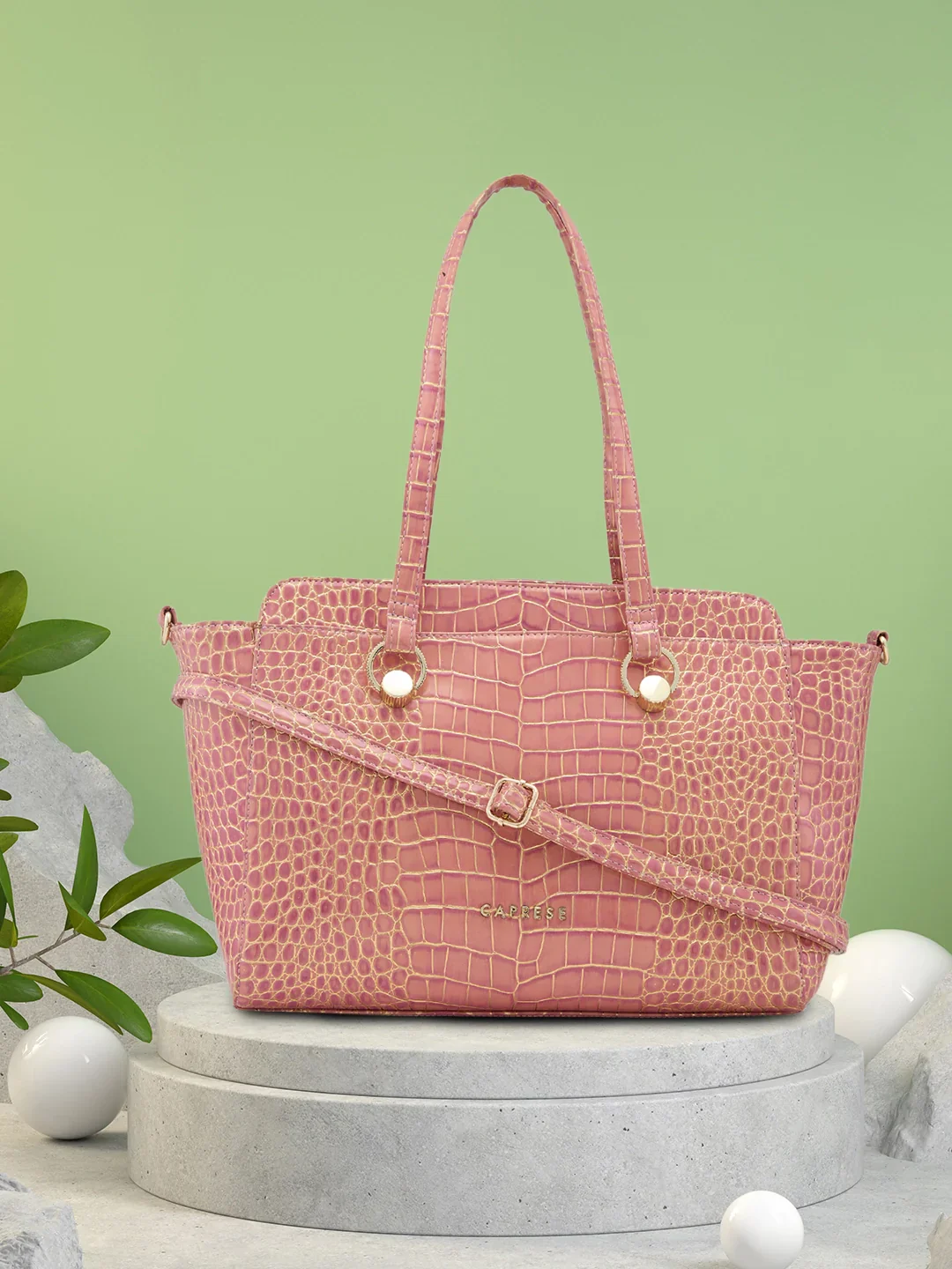 Caprese Miranda Large Croco Pink Satchel Bag - Image 14