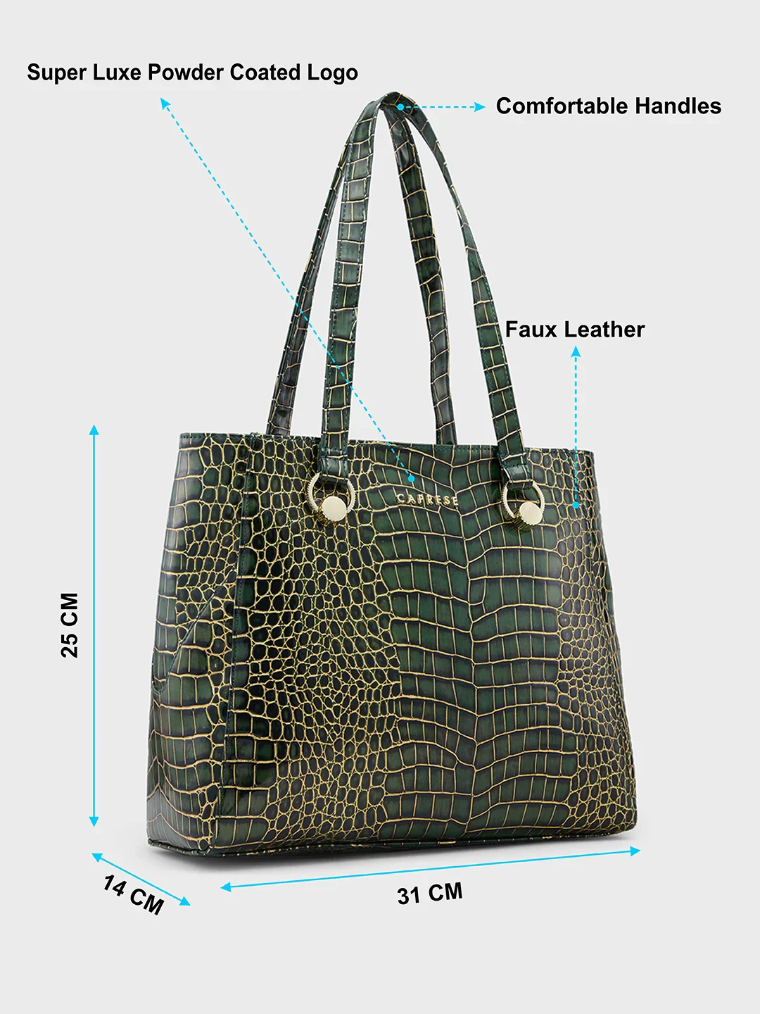 Caprese Miranda Large Croco Green Tote Bag - Image 6