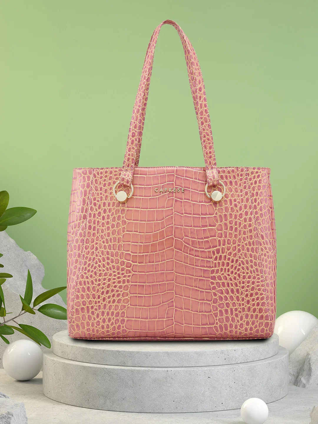 Caprese Miranda Large Croco Pink Tote Bag - Image 2