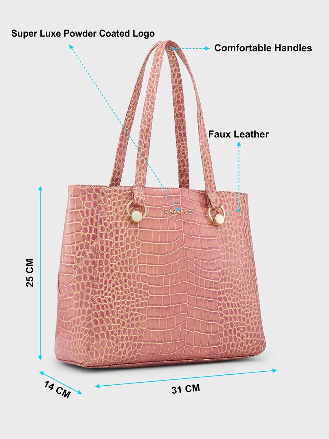 Caprese Miranda Large Croco Pink Tote Bag - Image 6