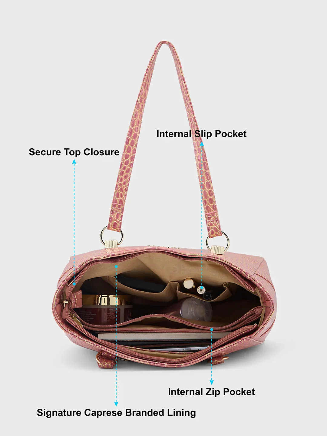 Caprese Miranda Large Croco Pink Tote Bag - Image 7