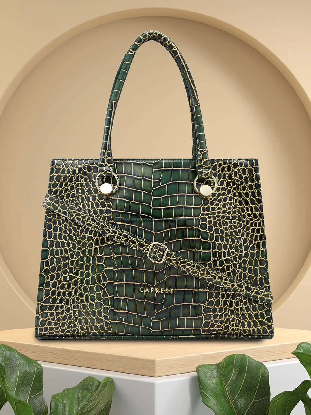 Caprese Miranda Medium Croco Green Tote Bag - Image 2