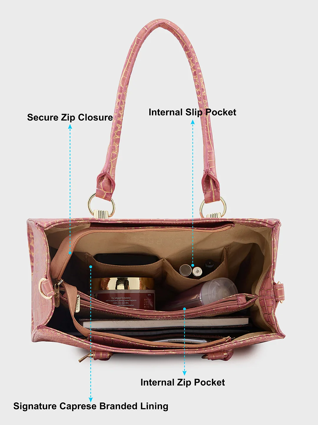 Caprese Miranda Medium Croco Pink Tote Bag - Image 7