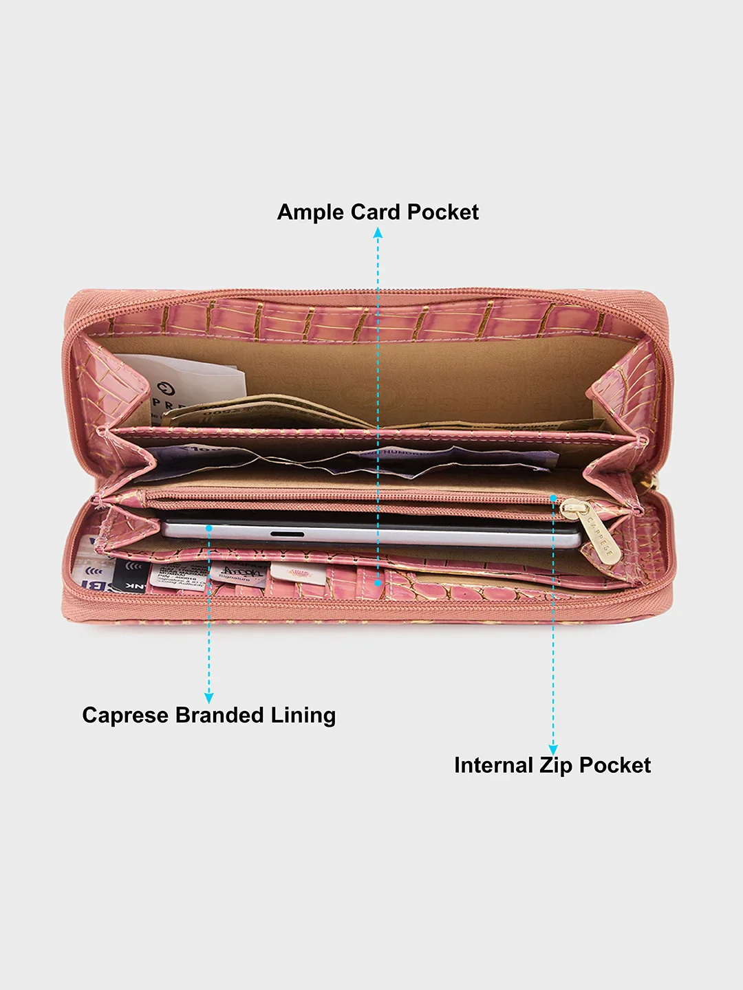 Caprese Miranda Large Pink Croco Zip Around Wallet - Image 12