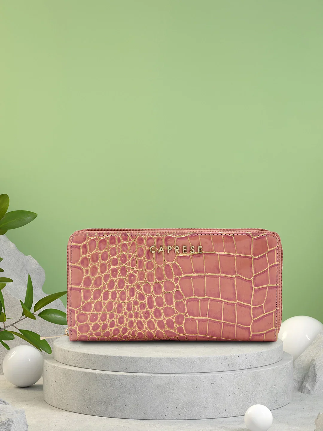 Caprese Miranda Large Pink Croco Zip Around Wallet - Image 8