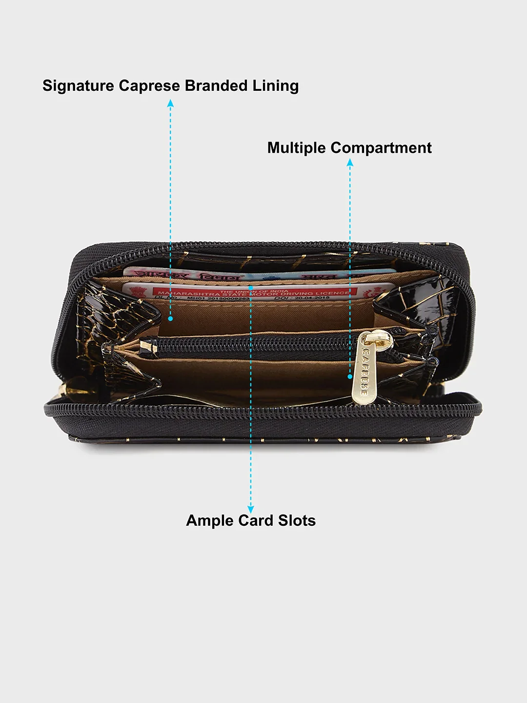 Caprese Miranda Small Croco Black Zip Around Wallet - Image 7