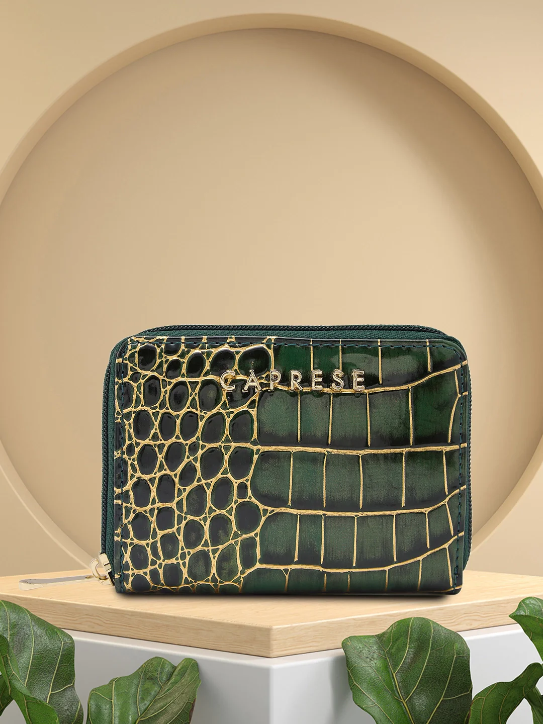 Caprese Miranda Small Croco Green Zip Around Wallet - Image 2