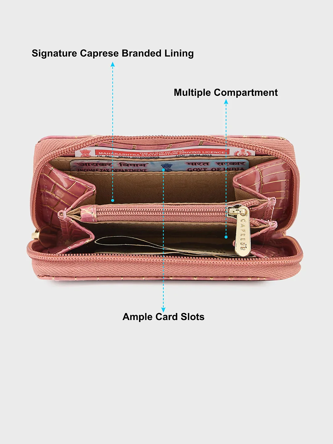 Caprese Miranda Small Croco Pink Zip Around Wallet - Image 7