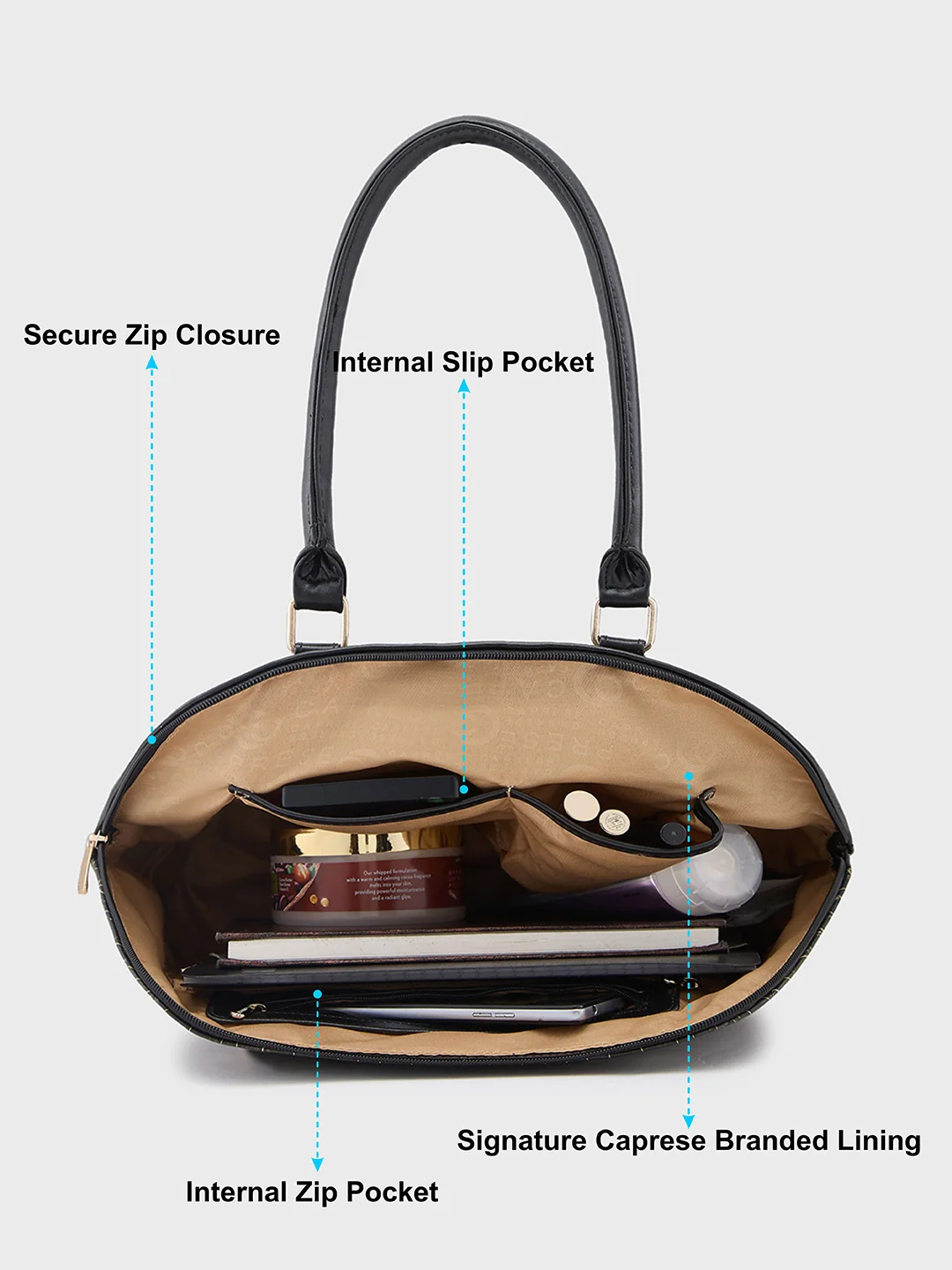 Caprese Mist Large Black Satchel Bag - Image 8