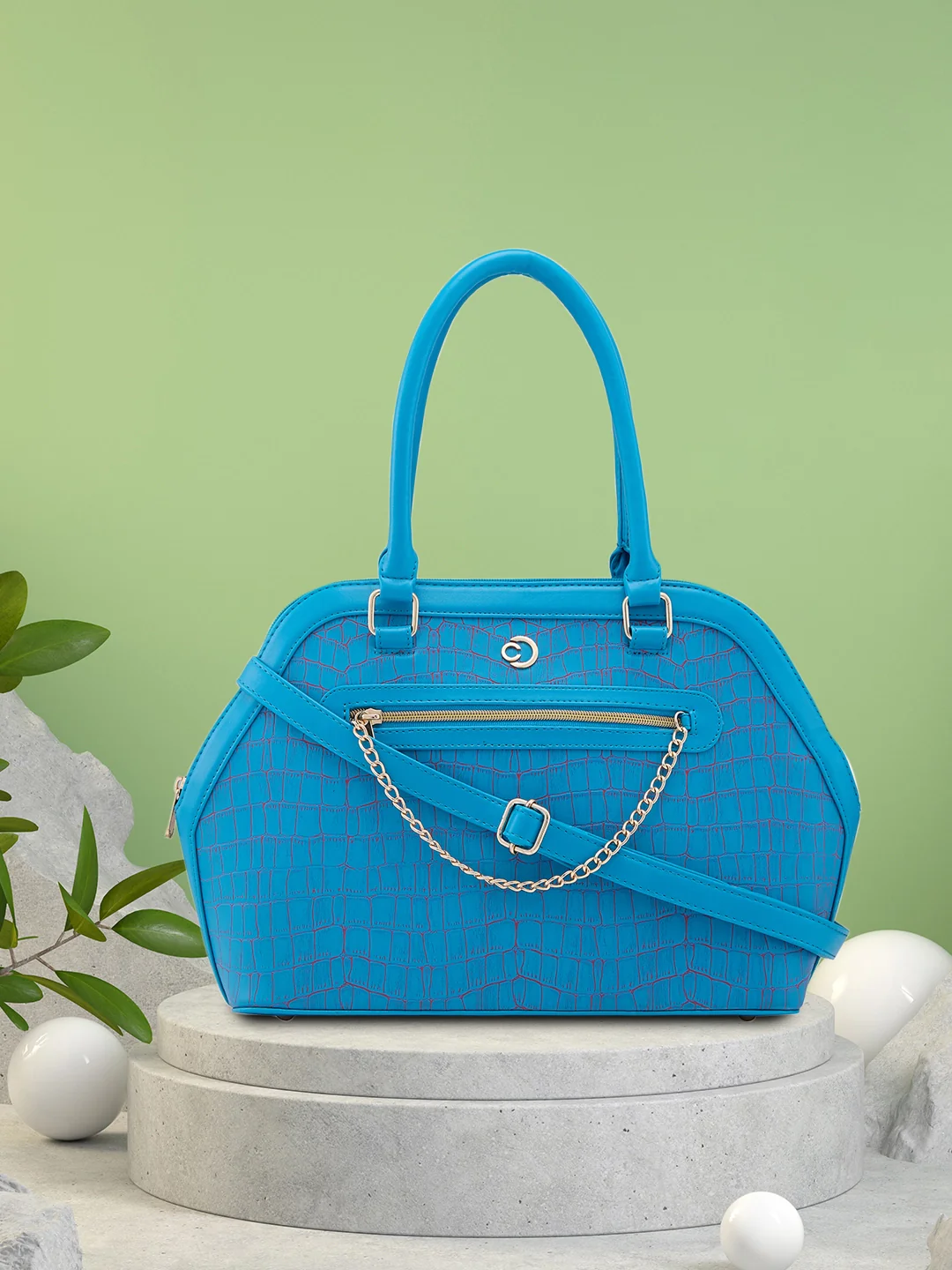Caprese Mist Large Blue Satchel Bag - Image 3