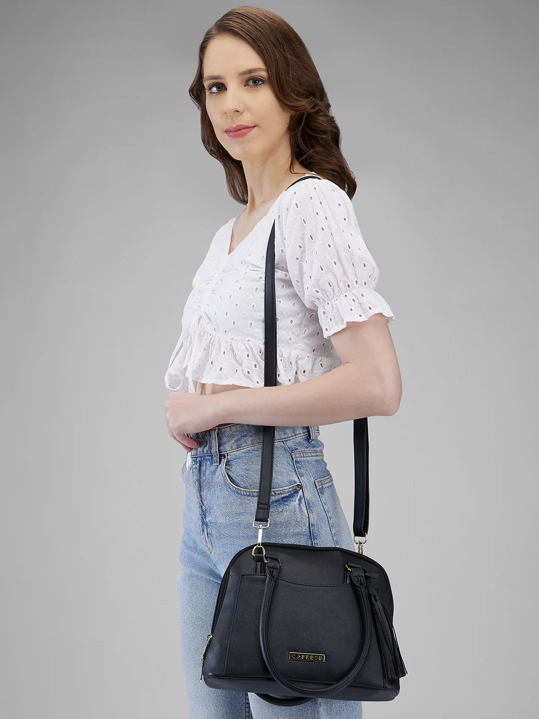 Caprese Montana Small Black Satchel Bag - Image 12
