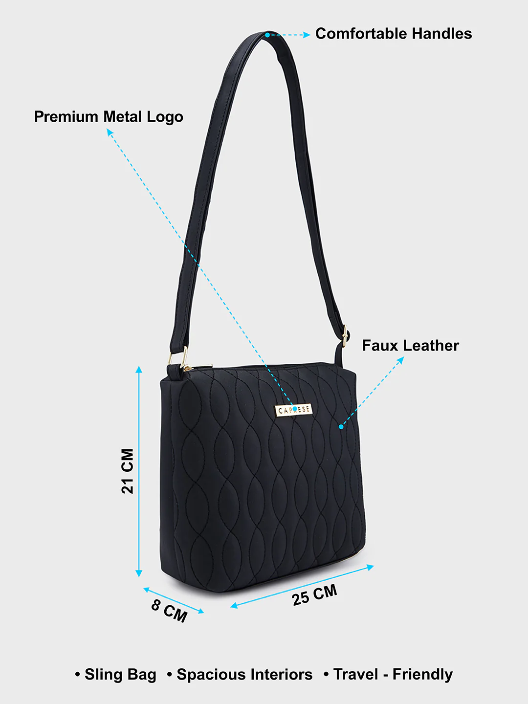 Caprese Mubi Medium Black Sling Bag - Image 7