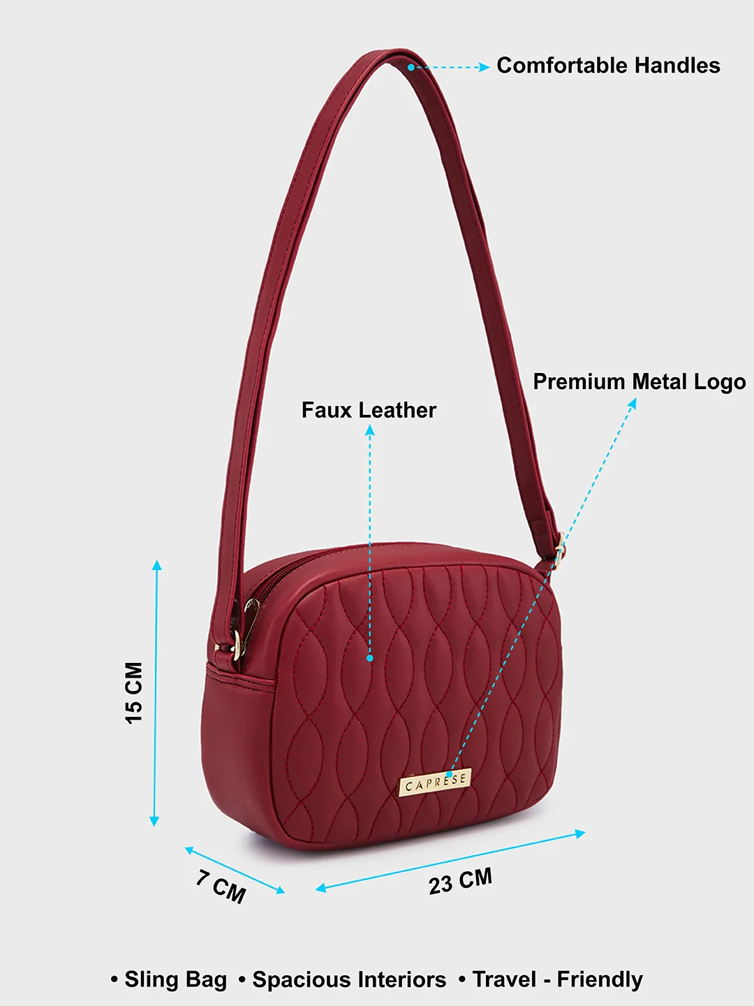 Caprese Mubi Small Maroon Sling Bag - Image 3