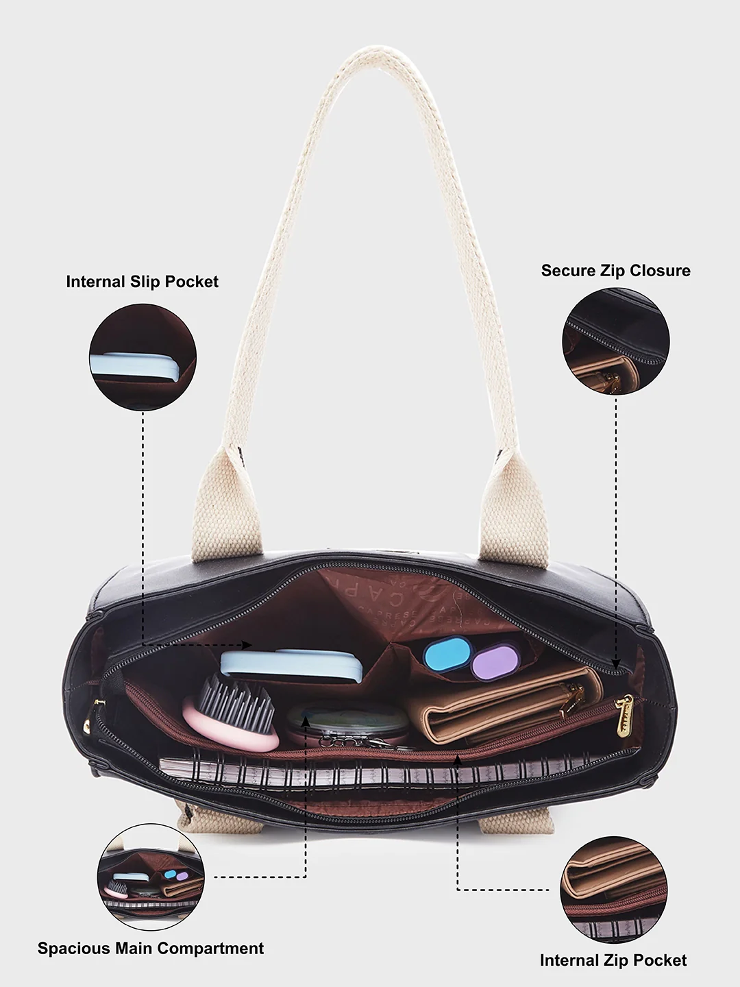 Caprese Nick Small Black Tote Bag - Image 6