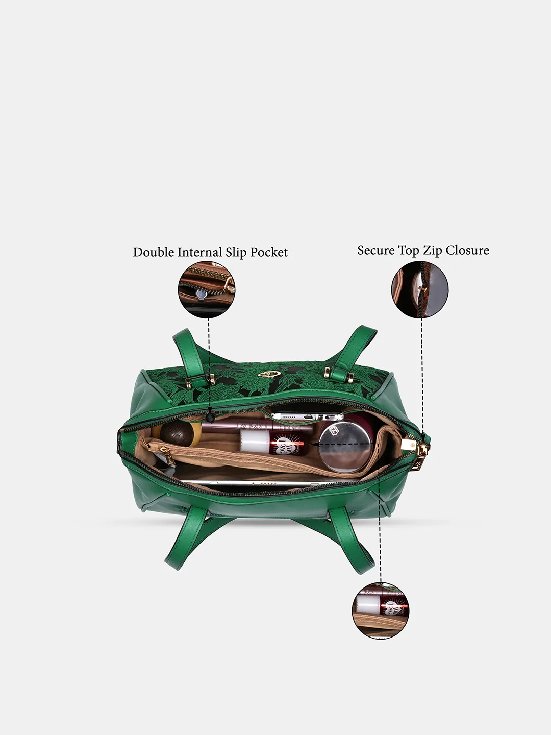 Caprese Nora Medium Green Satchel Bag - Image 4
