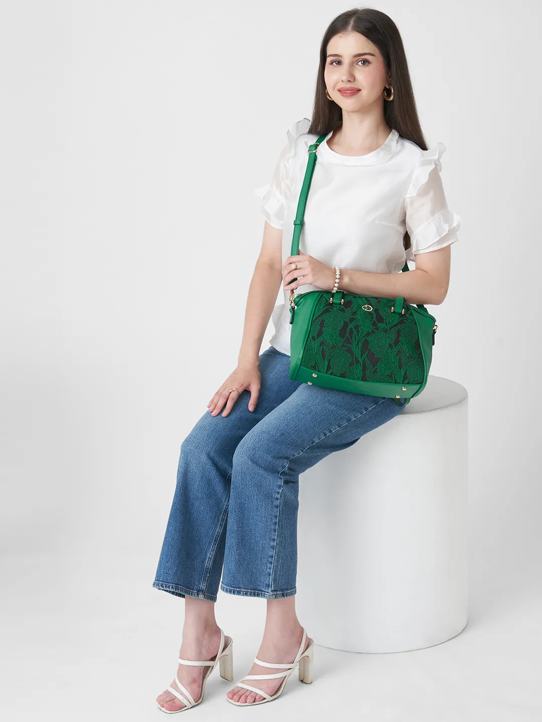 Caprese Nora Medium Green Satchel Bag - Image 7