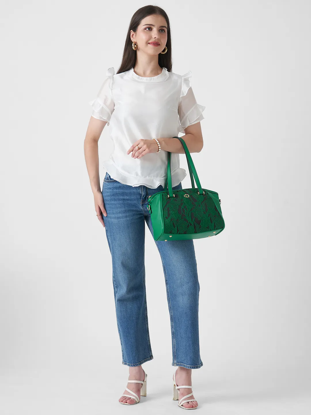 Caprese Nora Medium Green Satchel Bag - Image 8