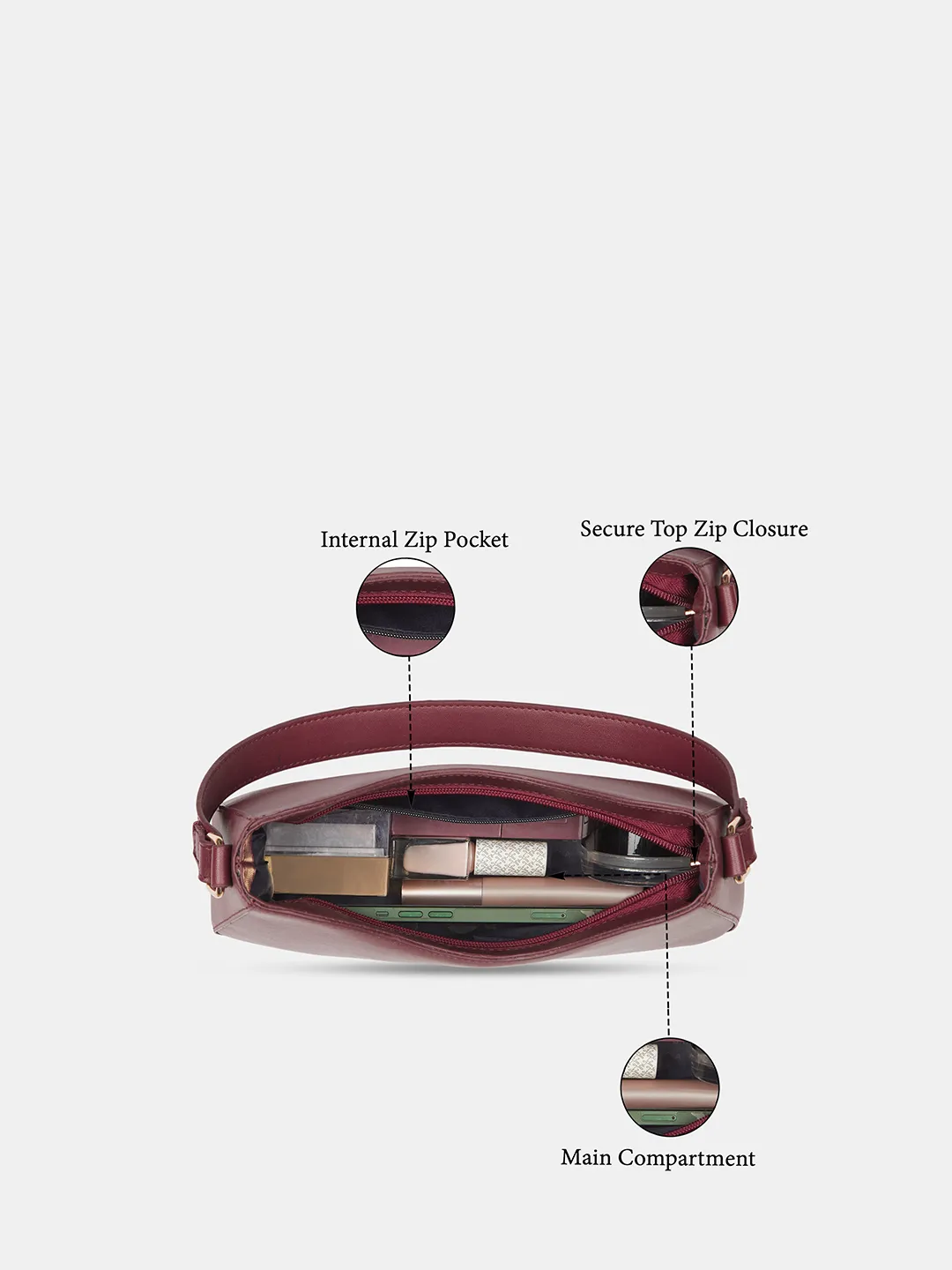 Caprese Olga Small Cherry Red Baguette Bag - Image 4