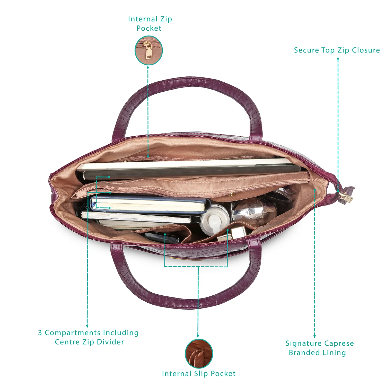 Caprese Ollie Large Plum Tote Bag - Image 5