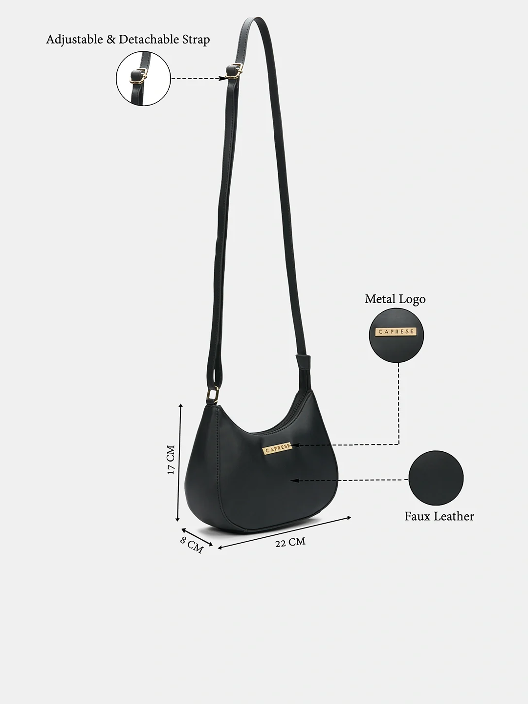 Caprese Omni Small Black Sling Bag - Image 3