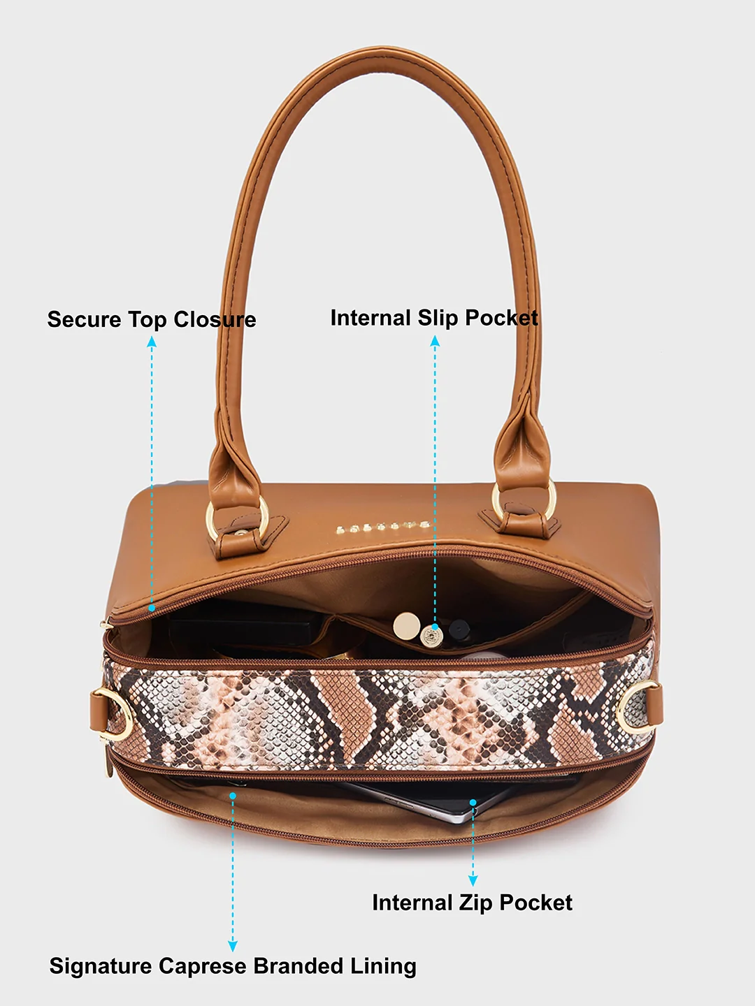 Caprese Oriana Medium Tan Satchel Bag - Image 7