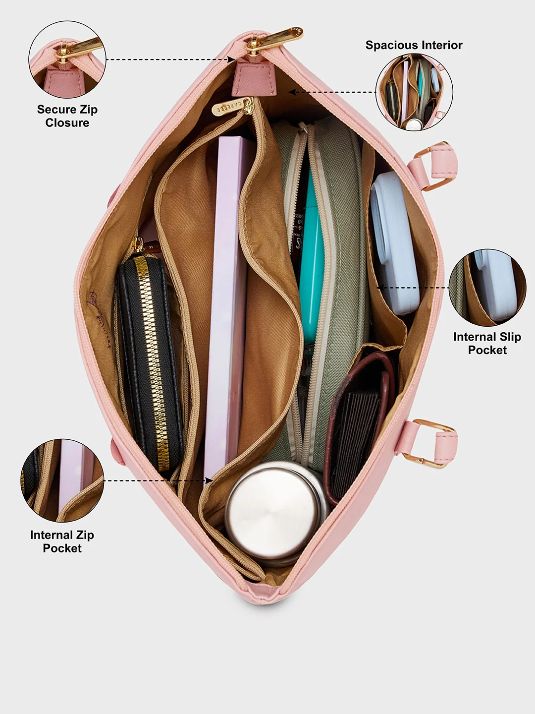 Caprese Pavel Medium Dull Pink Tote Bag - Image 9