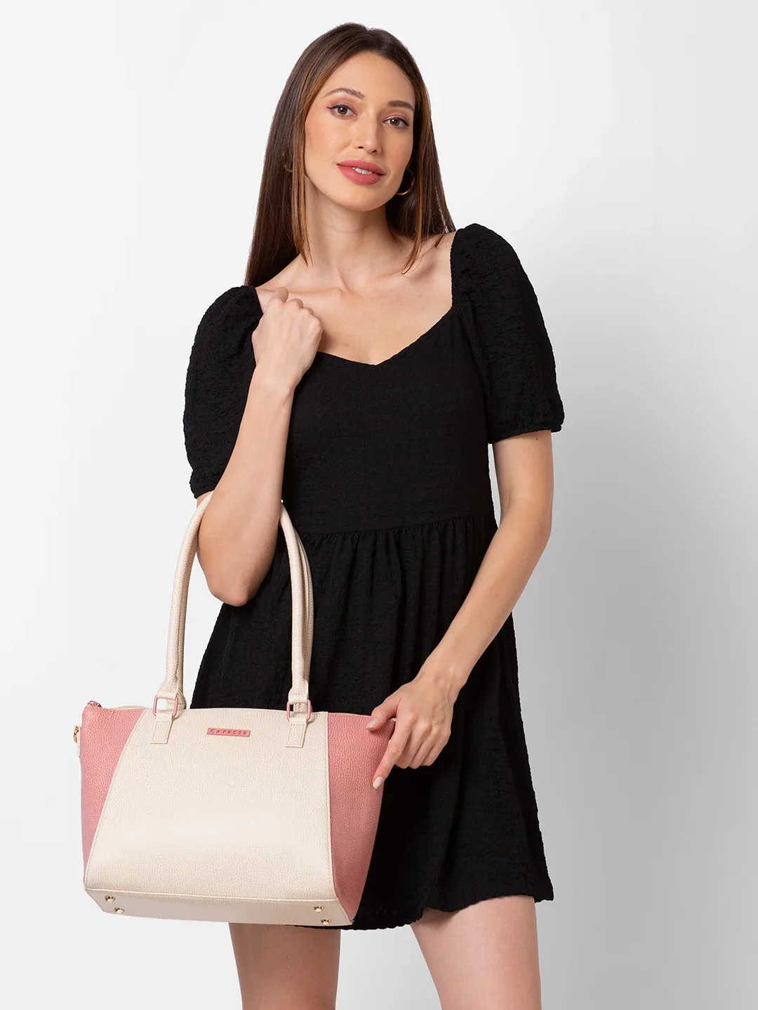 Caprese Pebble Medium Beige Blush Satchel Bag - Image 13
