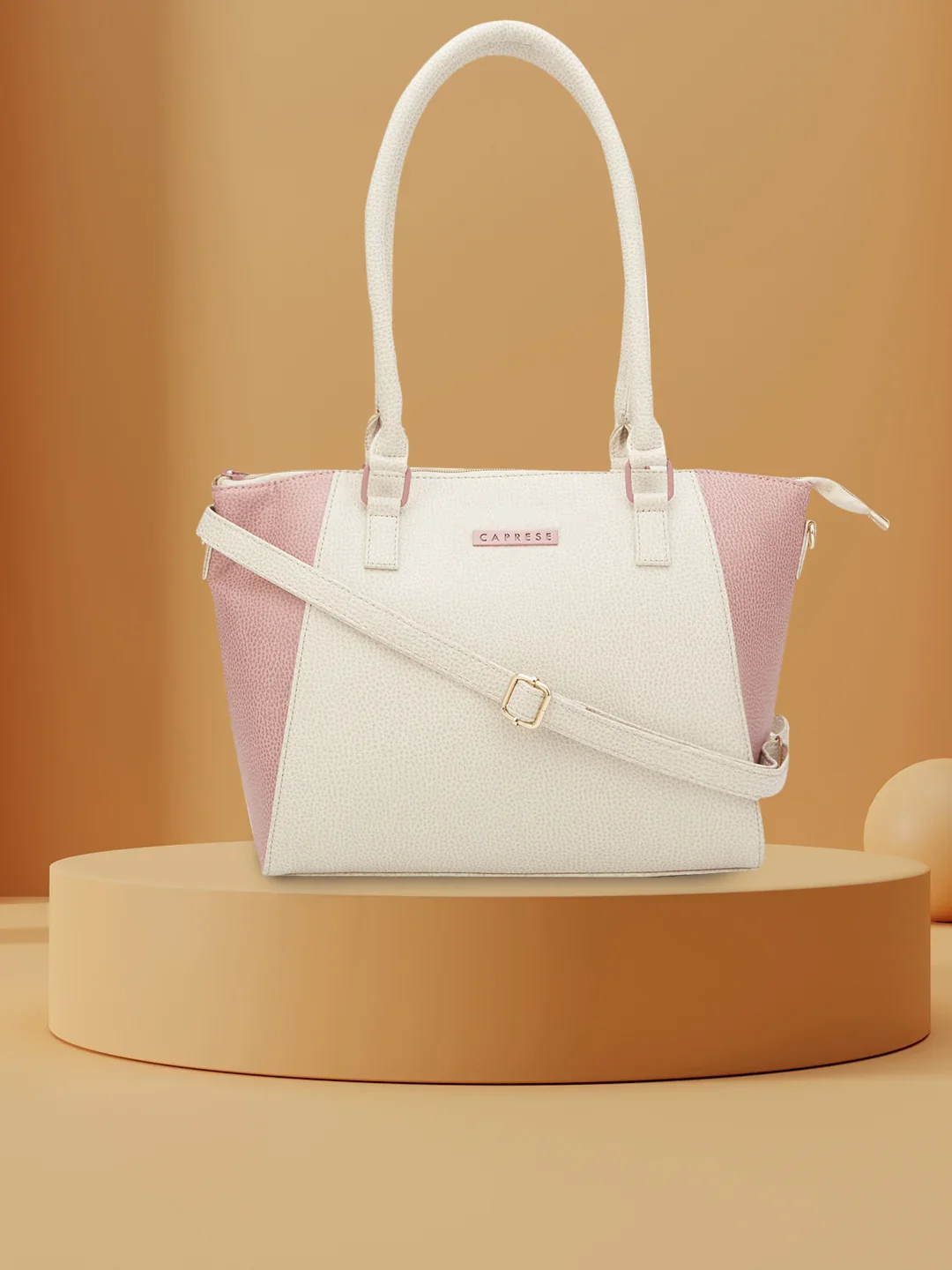 Caprese Pebble Medium Beige Blush Satchel Bag - Image 2