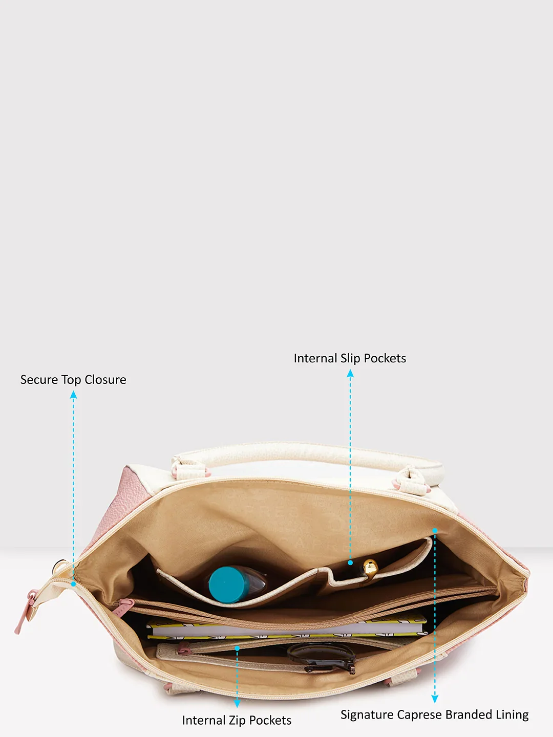 Caprese Pebble Medium Beige Blush Satchel Bag - Image 8