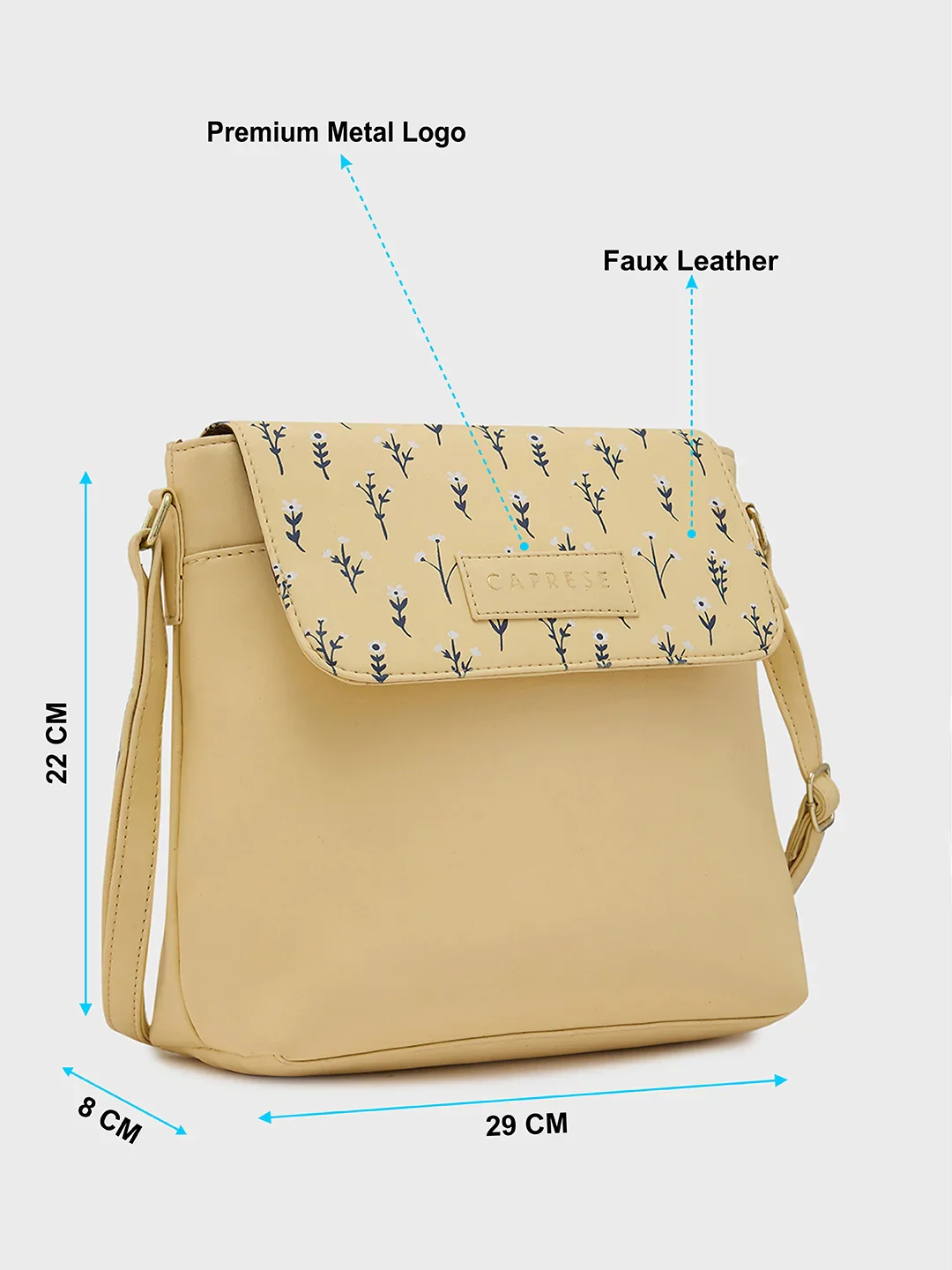 Caprese Pensa Small Mellow Yellow Flap Sling Bag - Image 6