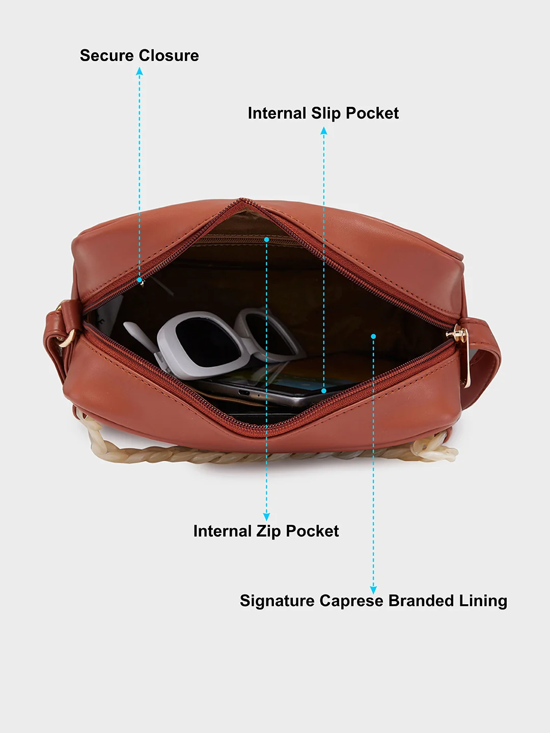 Caprese Perline Medium Tan Sling Bag - Image 7